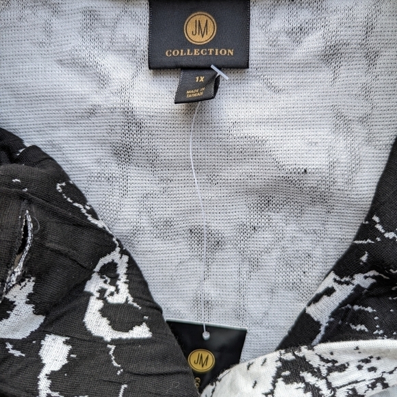 JM Collection Colorblock Marble Print Quilted ¾ Sleeve Jacket Black White- sz 1X - Picture 8 of 11